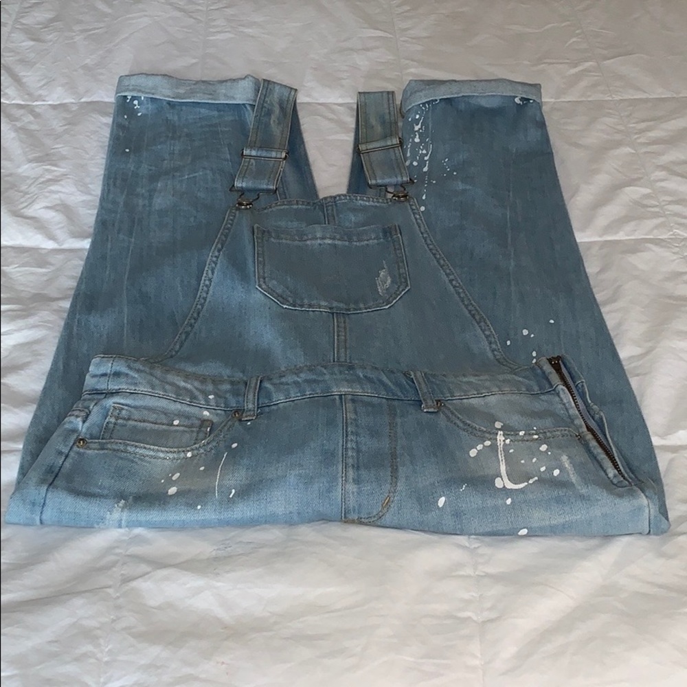 Forever 21 Navy Blue Distressed Paint Splatter Overall!